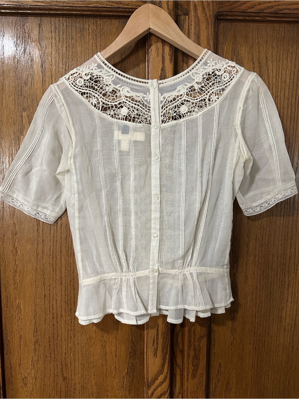 Pins and Needles Vintage-Inspired White Lace Women's Prairie Blouse Ivory XS - Picture 2 of 10